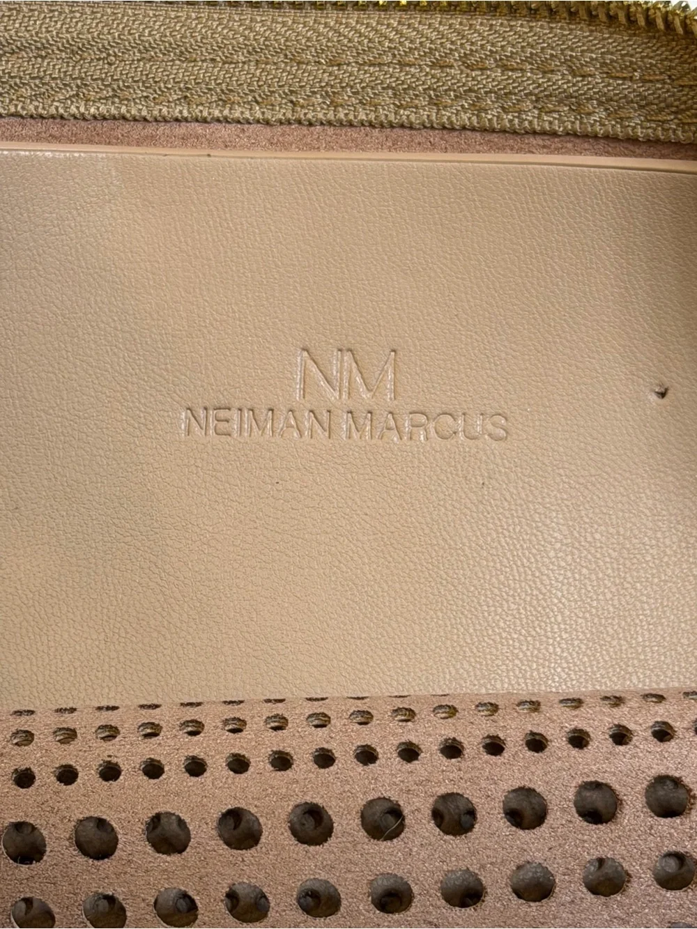 Neiman Marcus Blush Perforated Clutch with Gold Trim